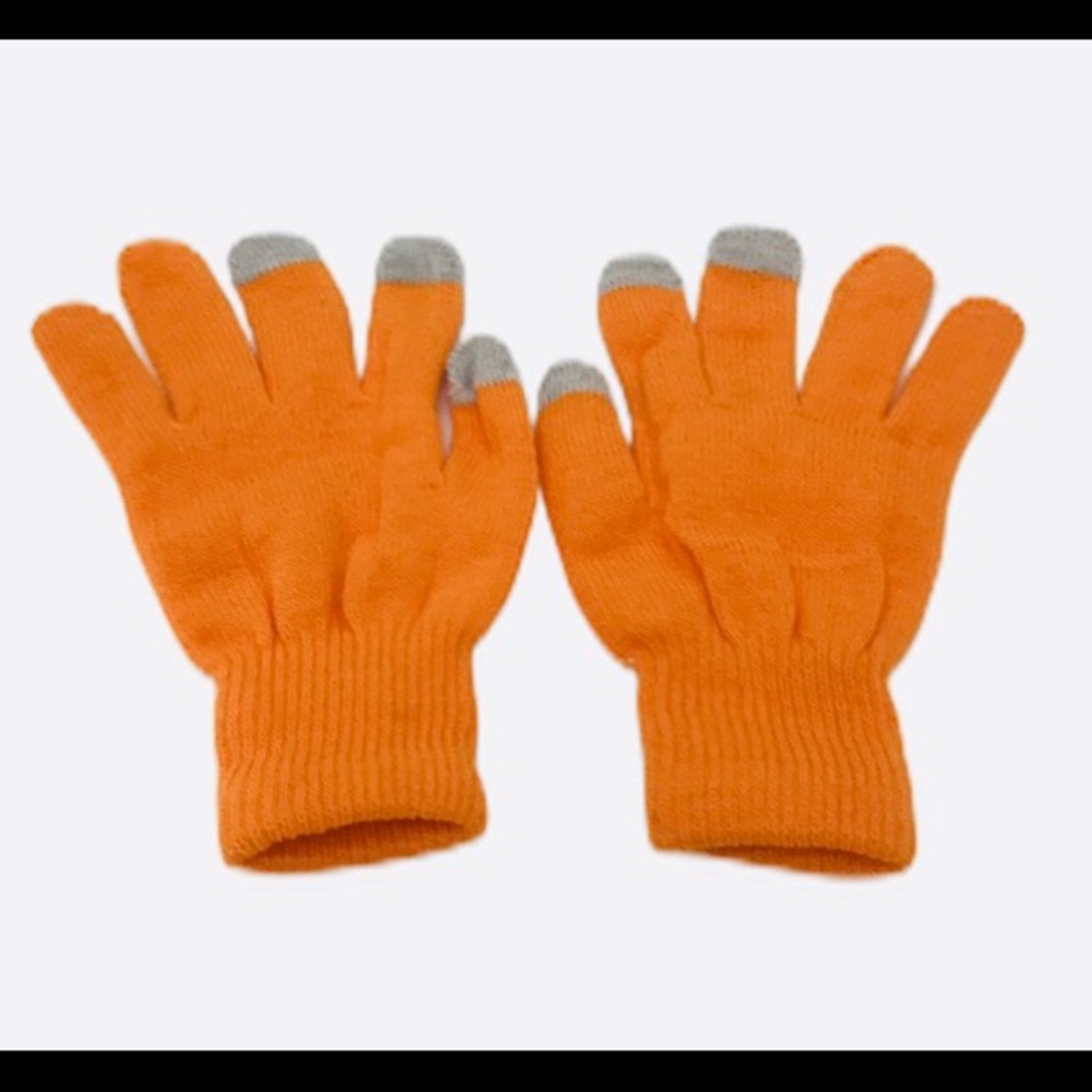 Orange Touch Screen Knit Gloves